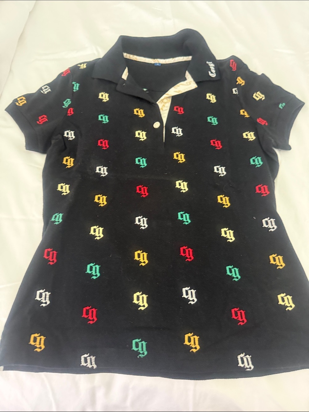 COOGI Black Polo Shirt with Multicolor Logo Embroidery